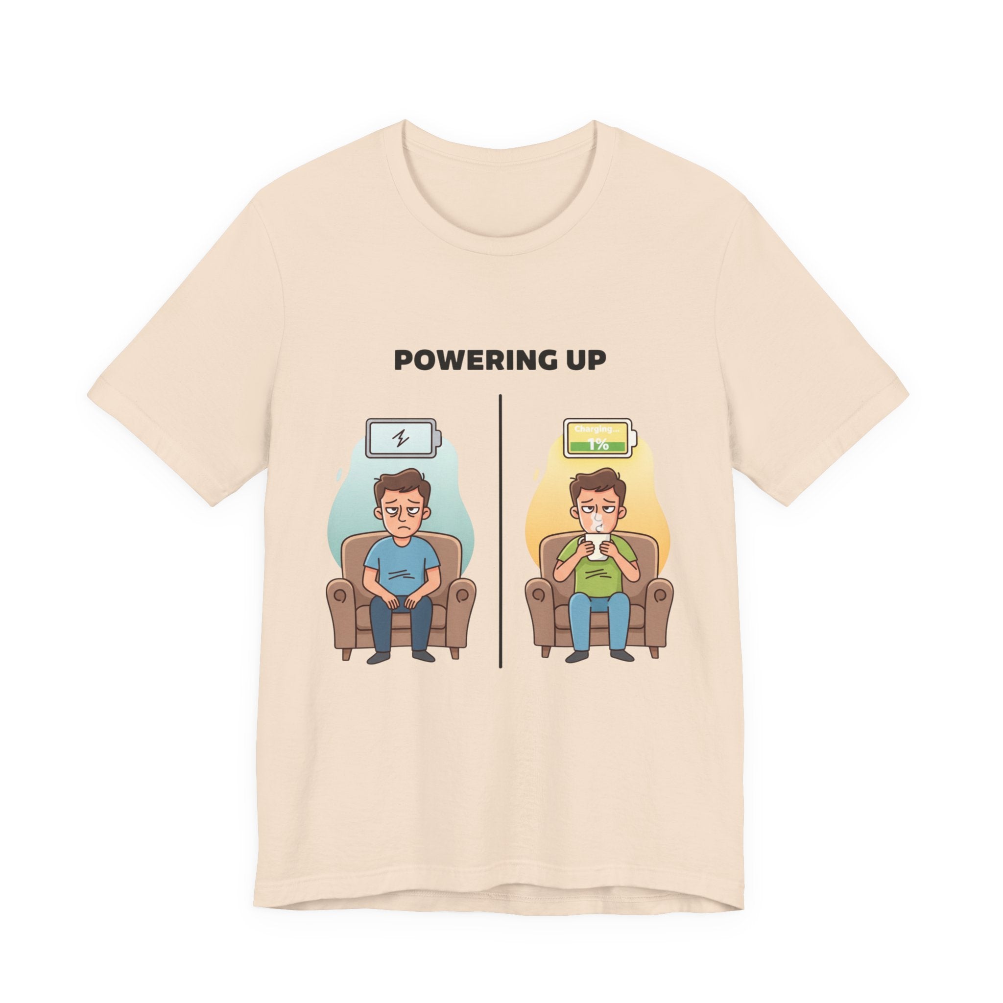 Funny Dad Coffee Shirt - Powering Up 1% Battery Tee