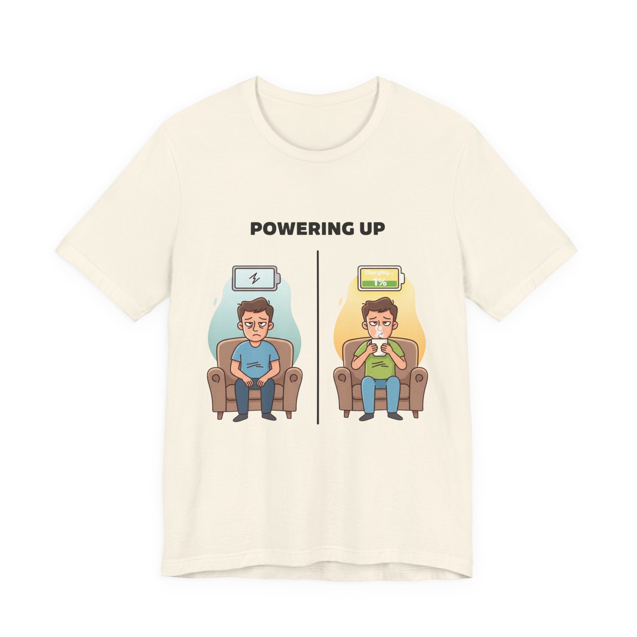 Funny Dad Coffee Shirt - Powering Up 1% Battery Tee