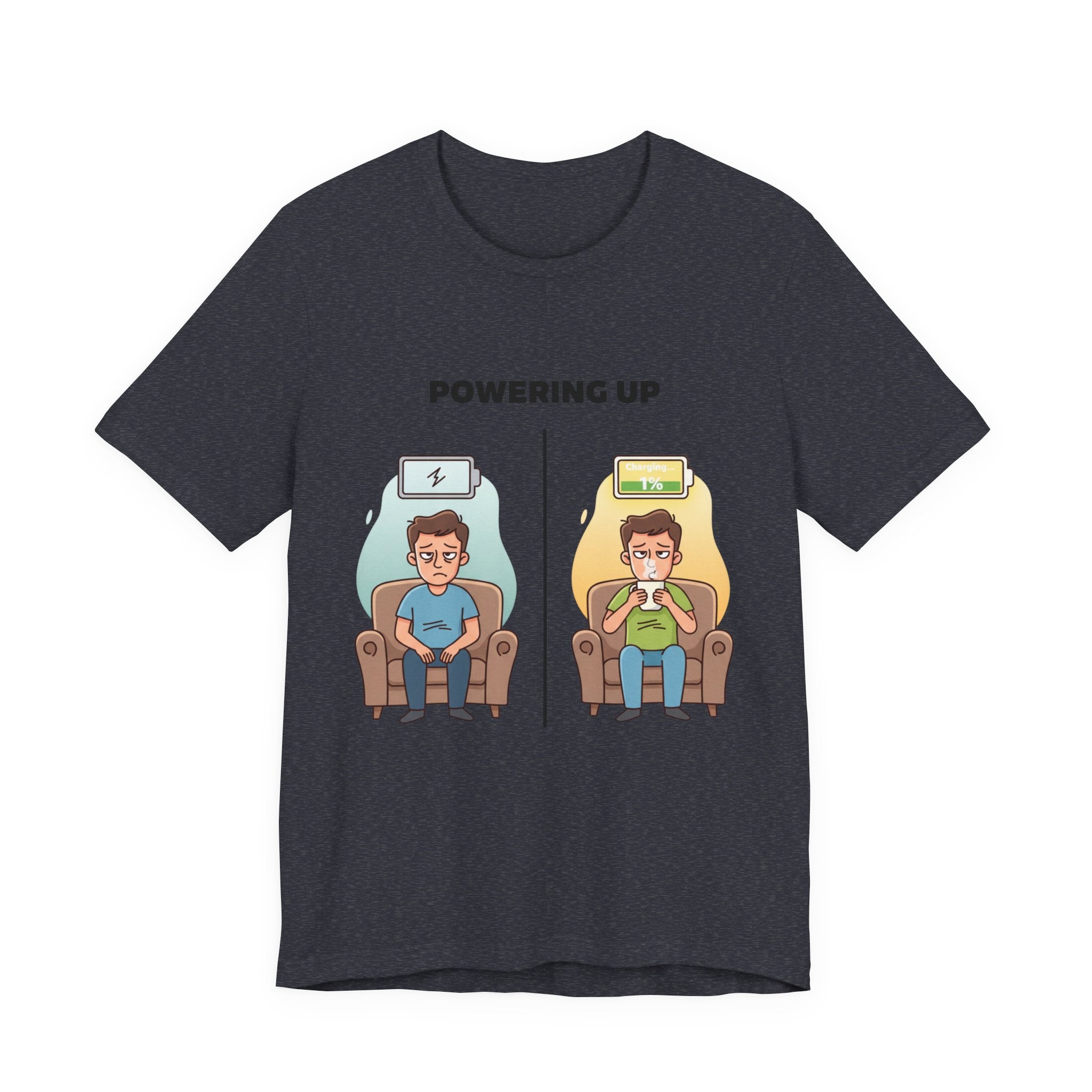 Funny Dad Coffee Shirt - Powering Up 1% Battery Tee