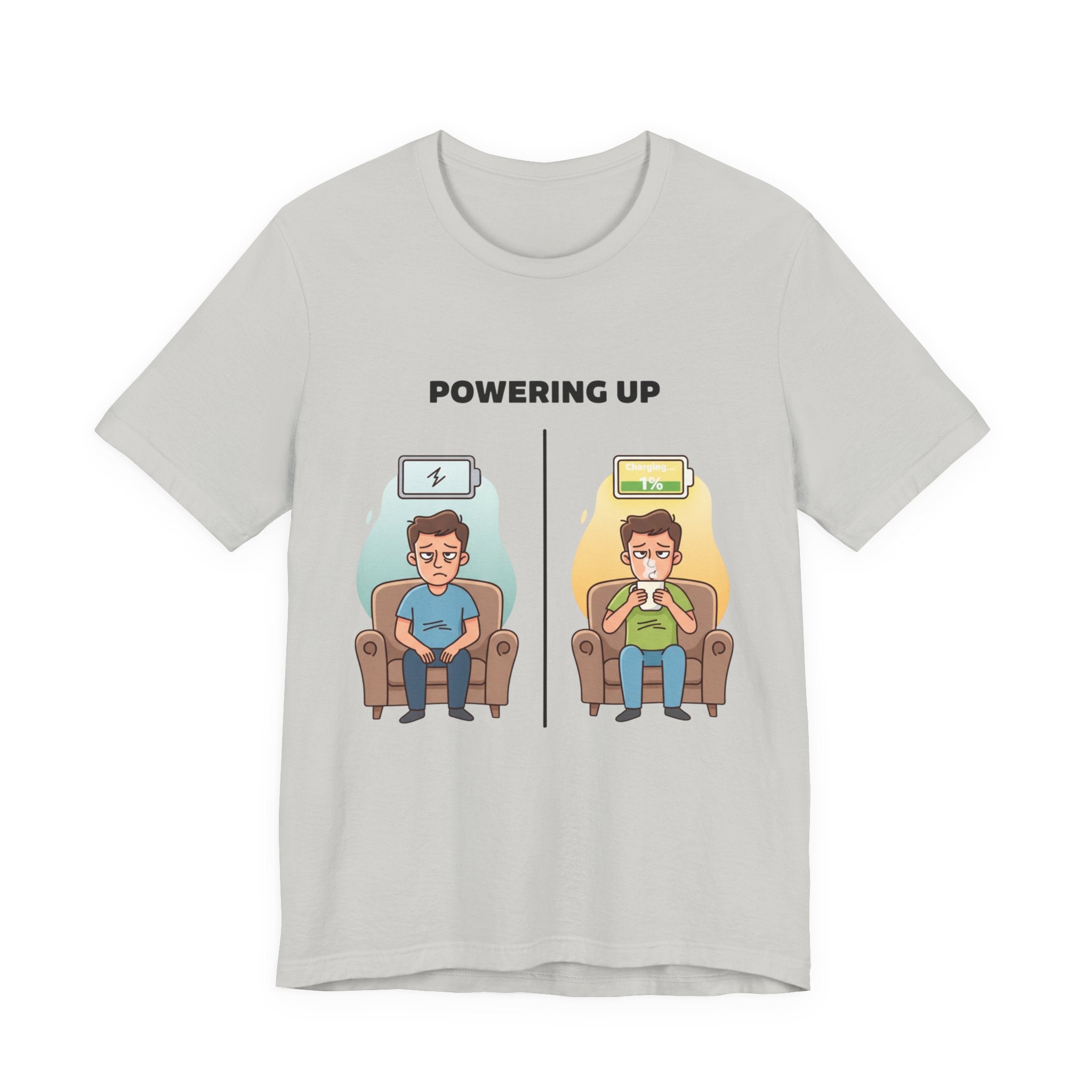 Funny Dad Coffee Shirt - Powering Up 1% Battery Tee