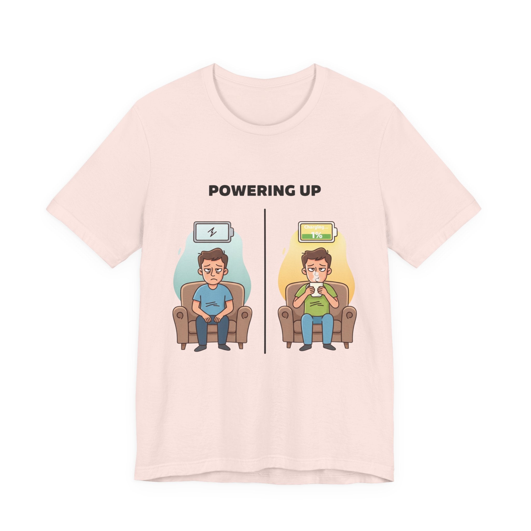 Funny Dad Coffee Shirt - Powering Up 1% Battery Tee
