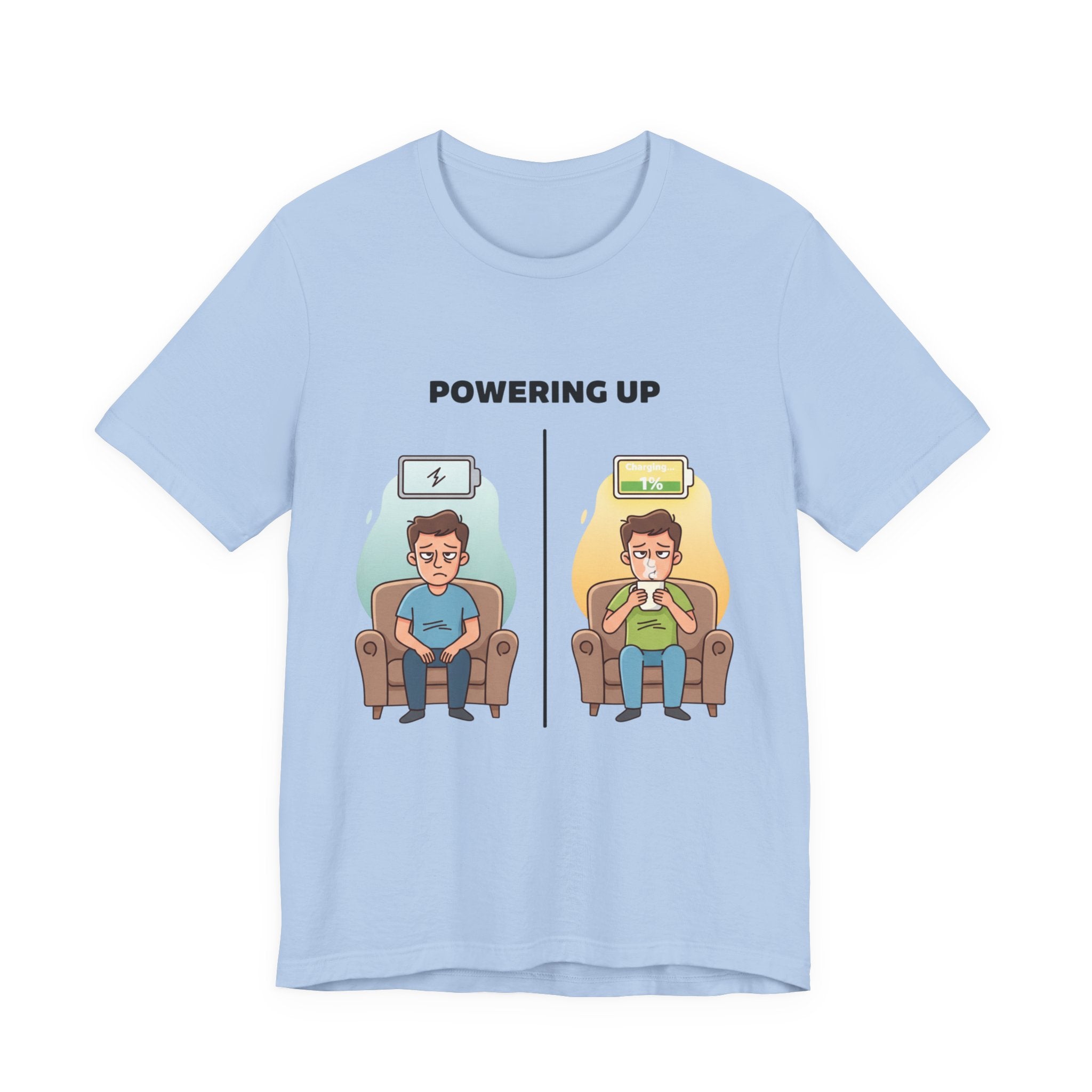 Funny Dad Coffee Shirt - Powering Up 1% Battery Tee