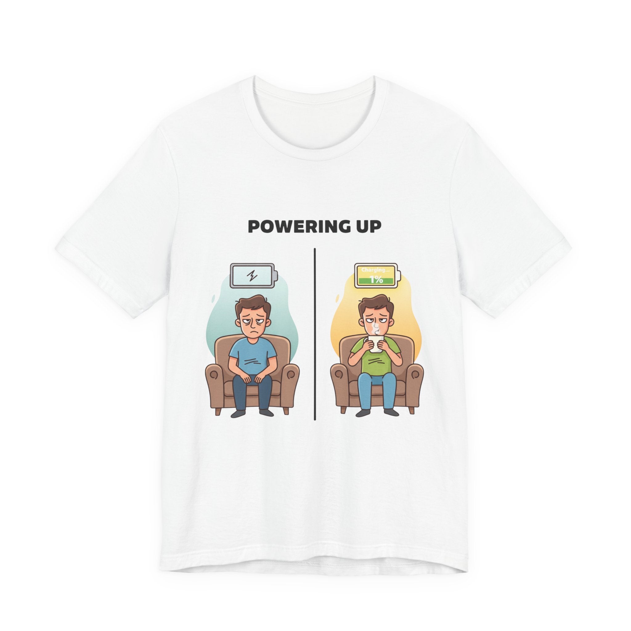 Funny Dad Coffee Shirt - Powering Up 1% Battery Tee