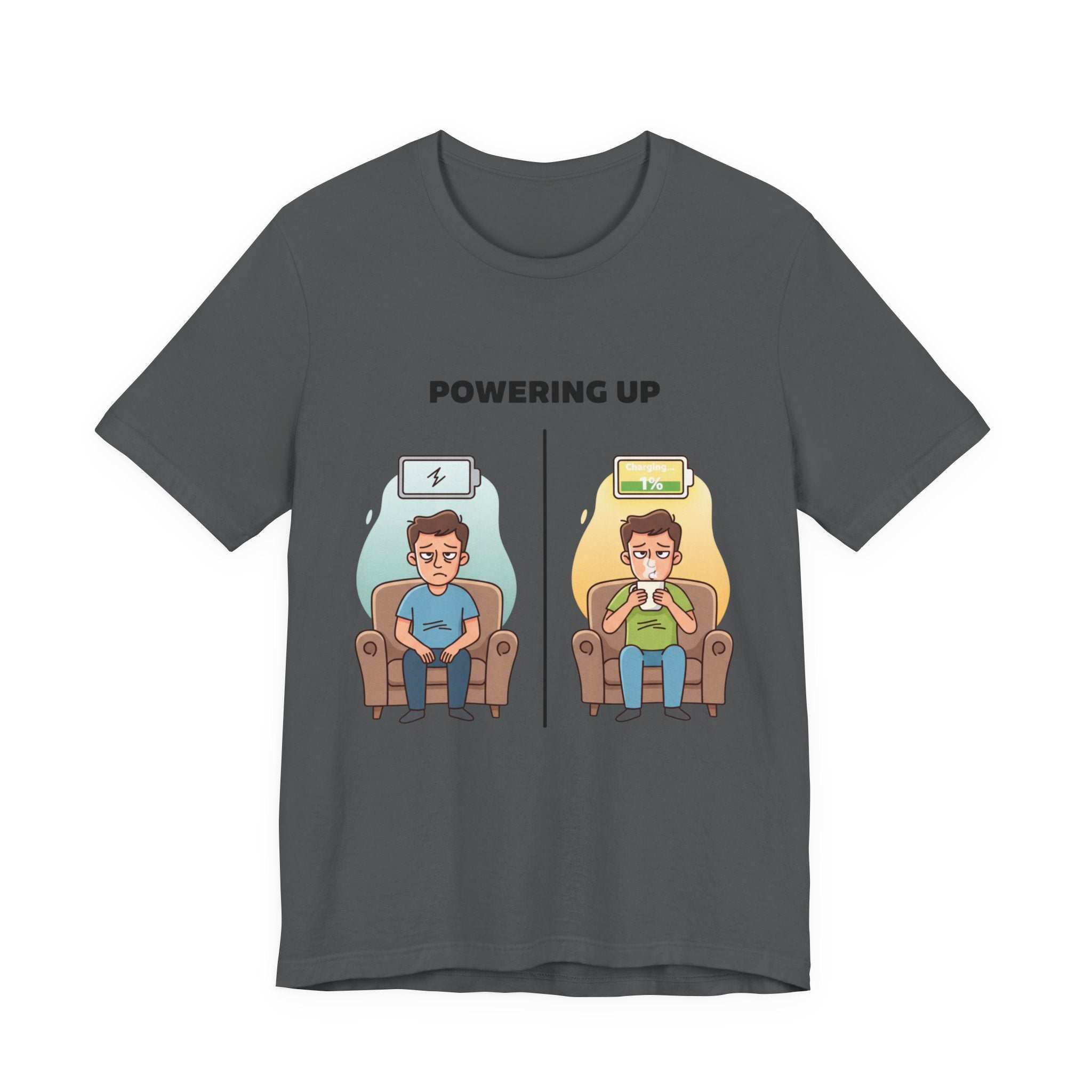 Funny Dad Coffee Shirt - Powering Up 1% Battery Tee