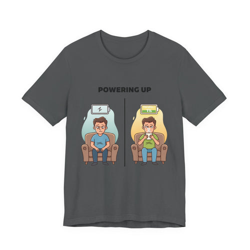Funny Dad Coffee Shirt - Powering Up 1% Battery Tee